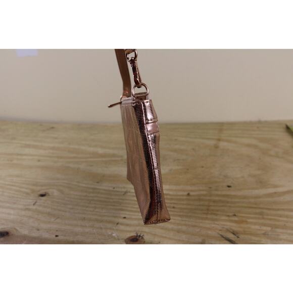 MICHAEL KORS Clutch Wristlet Rose Gold Monogram Logo Mirror Metallic Zip - Picture 12 of 14